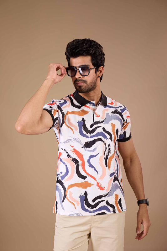 Tshirtsbuddy Men's Abstract Brushstroke Print Polo T-Shirt