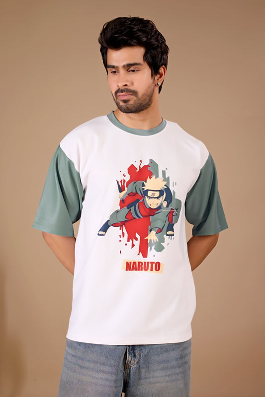 White Premium Fabric Oversized Printed T Shirt For Men