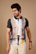 Tshirtsbuddy Mens Abstract Cityscape Print Polo Shirt For Men