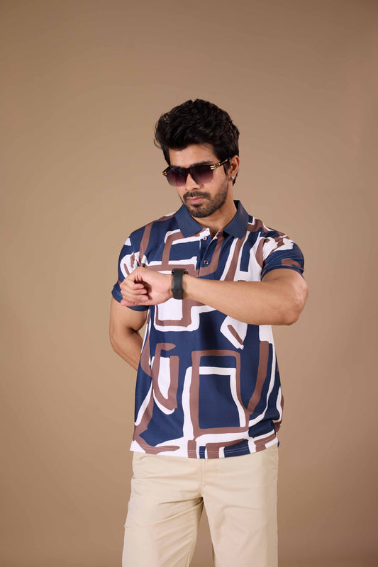 tshirtsbuddy Men's Geometric Brushstroke Pattern Polo T-Shirt