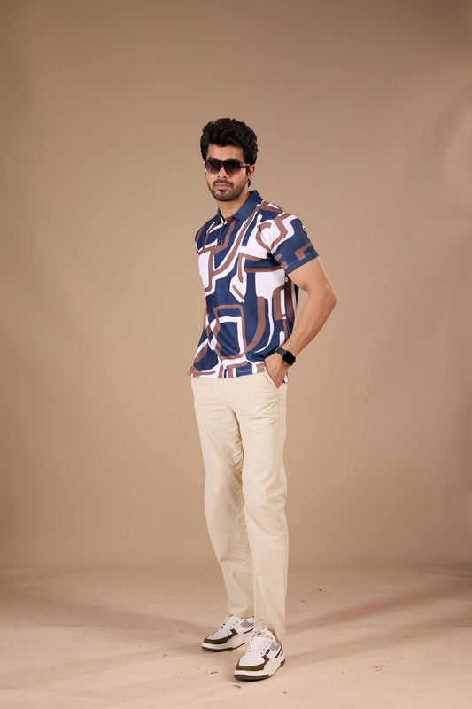 tshirtsbuddy Men's Geometric Brushstroke Pattern Polo T-Shirt